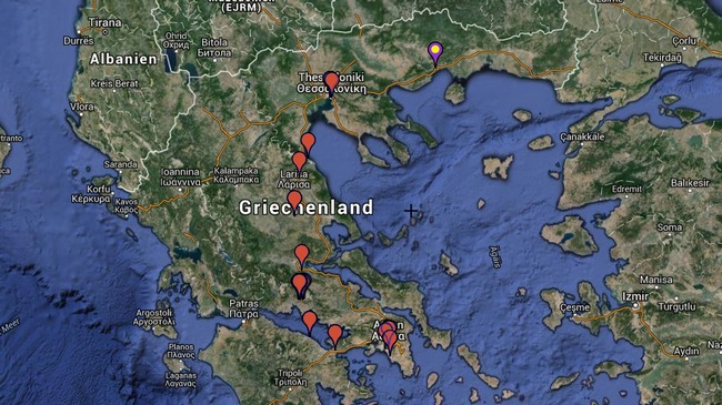 Stationen der ersten Griechenland-Reise