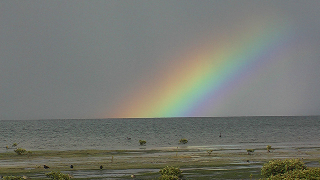 Regenbogen an der Küste bei Toora