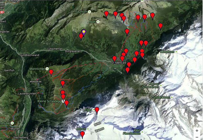 Stationen unserer Bergwanderungen in der Natur rund um Grindelwald