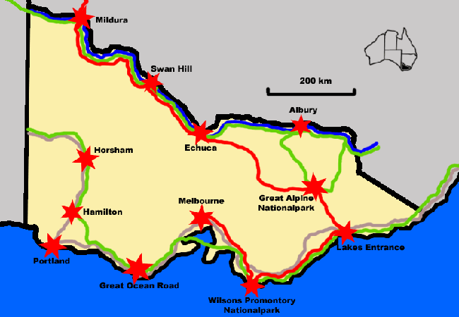Route durch Victoria 2007 - rote Linie